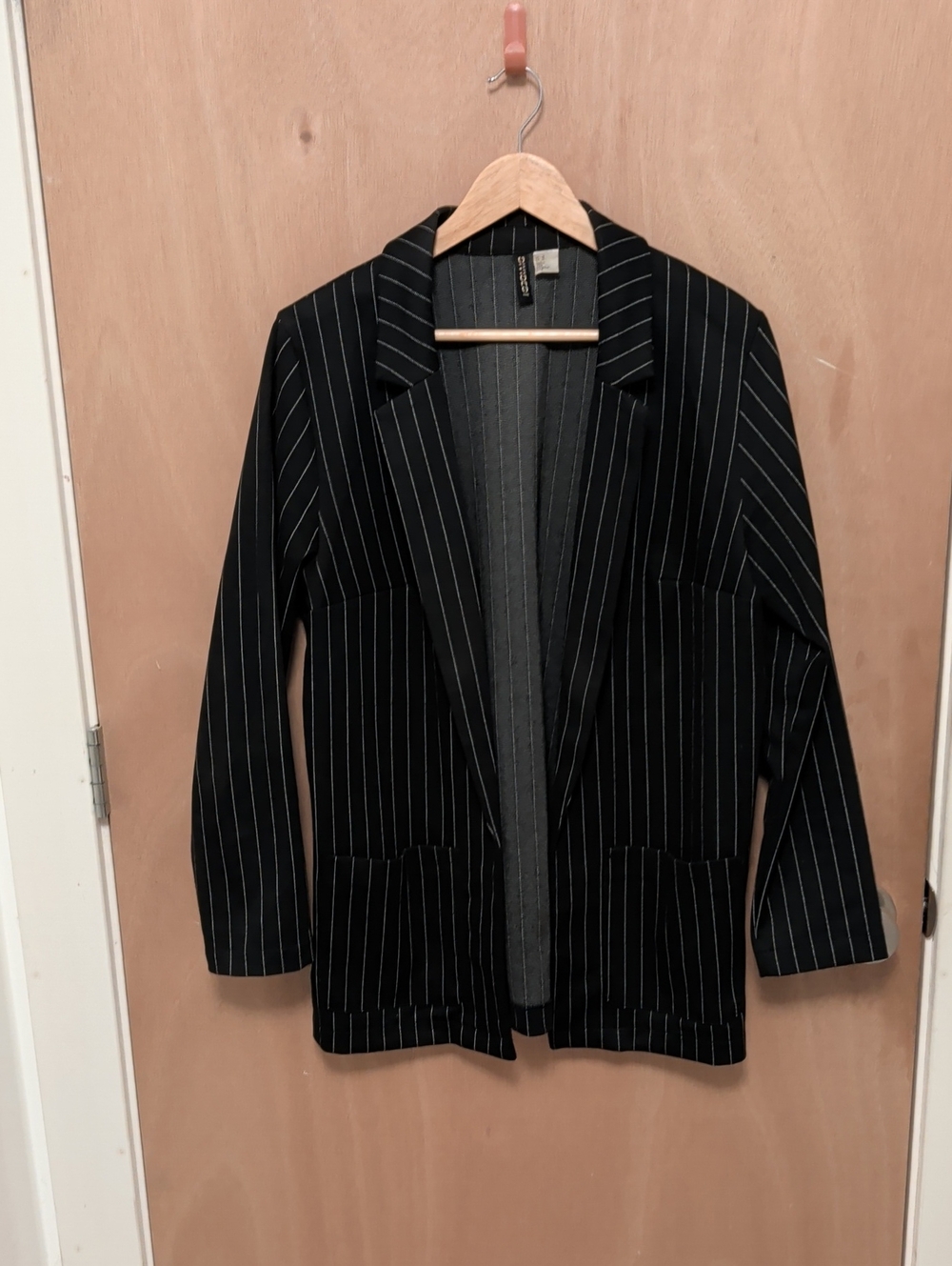 H&M Black Pinstripe Open-Front Blazer